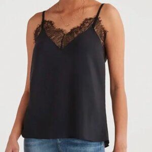 NWT 7 For All Mankind Cami Lace Trim in Jet Black New Size Large